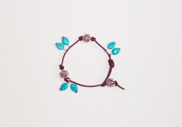 Leather and Silver Bracelet with Turquoise Charms